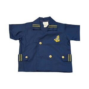 Little Bitty Boys Nautical Sailor Shirt Short Sleeve Button Front Size 4T Blue
